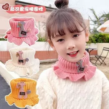 Шарф детский шерстяной вязаный с рисунком оленя на осень и зиму, теплый шарф для защиты шеи, ветрозащитный детский воротник-стойка бежевый