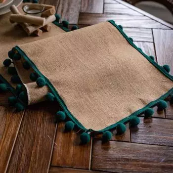Шарф для комода Модная нескользящая льняная дорожка для комода Современное искусство Мешковина Дорожка для стола Скатерть Свадебные принадлежности зелёный