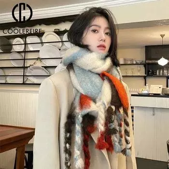 Шарф для мужчин и женщин, зимний новый цветной шарф, женский корейский ветровой шаль, утолщающий теплый длинный модный шерстяной шарф на шеюAD2154 China&One Size зелёный