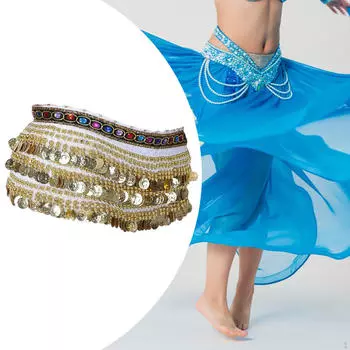 Шарф для танца живота, пояс для танца живота, блестящая юбка с цепочкой на талию и пайетками для танцовщицы в клубе белый