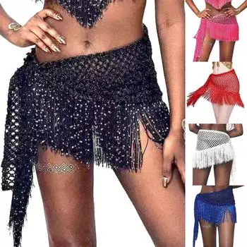 Шарф для танца живота с монетой – эластичная повязка на талию для женщин One Size чёрный