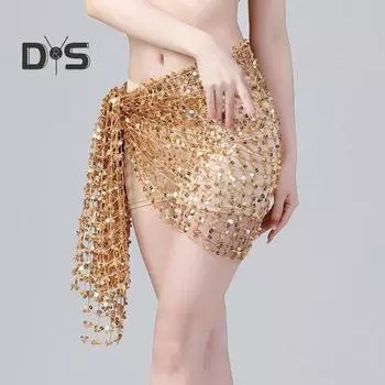 Шарф для танца живота, юбка-халат с пайетками, мини-юбка с вырезом, пояс для восточного индийского танца, карнавальный костюм, аксессуар для выступлений фиолетовый