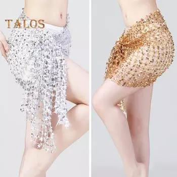 Шарф для танца живота, юбка-халат с пайетками, мини-юбка с вырезом, пояс для восточного индийского танца, карнавальный костюм, аксессуар для выступлений серебряный