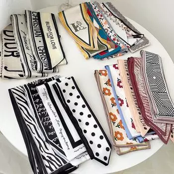 Шарф для волос женский держатель для хвоста аксессуары для волос своими руками новый модный двухслойный атласный шарф повязка для волос длинная лента бант A2