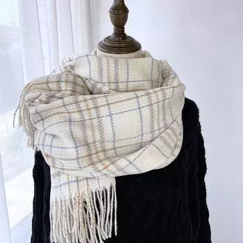 Шарф для женщин, осень и зима, ощущение высокого класса, имитация кашемира, клетчатая шаль с кисточками, студенческий толстый и теплый шарф 180-68cm