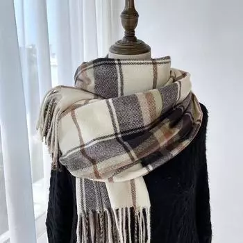 Шарф для женщин, осень и зима, ощущение высокого класса, имитация кашемира, клетчатая шаль с кисточками, студенческий толстый и теплый шарф 68-180cm