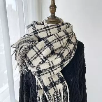 Шарф для женщин, осень и зима, ощущение высокого класса, имитация кашемира, клетчатая шаль с кисточками, студенческий толстый и теплый шарф 180*63cm
