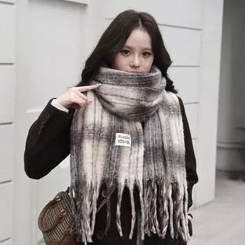 Шарф для женщин с чувством роскоши на осень и зиму 2024 года, новая сетка из меха морского конька, корейская версия, парная шаль, универсальный толстый шарф 200*40 бежевый