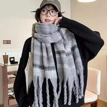 Шарф для женщин, универсальный, на осень и зиму, теплый шарф в клетку