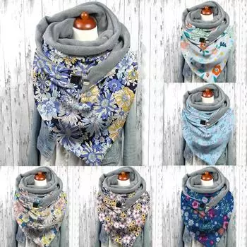 Шарф для женщин, зимние теплые шарфы, уютное легкое одеяло на пуговицах с графическим принтом, перекосовые шали темно-синий