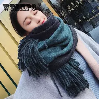 Шарф для женщин, зимний новый вязаный универсальный утолщенный теплый шаль, двусторонний шерстяной шарф для мужчин