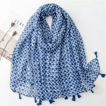 Шарф Four Seasons из хлопка и конопли с текстурой, маленький, свежий, зеленый, синий, с геометрическим узором, с кисточками, шелковый шарф для женщин 180*88