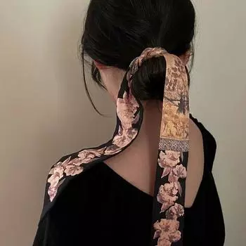 Шарф, головной платок, сумка, шарфы, аксессуары, атласный шелковый шарф, повязка для волос, женский принт, шарф, лента для волос Deep coffee chain