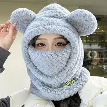 Шарф и шапка с рисунком медведя из мультфильма, мягкий жаккардовый свитер, шапка, вязаный шарф в корейском стиле, сохраняющий тепло абрикосовый