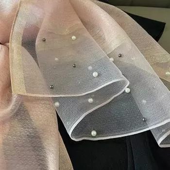 Шарф из бисера 190 см из теплого шелкового материала осенью и зимой для женщин серый