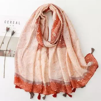 Шарф из хлопка и конопли Four Seasons, элегантный шарф с кисточками из мягкого кешью и оранжевым шелком, шаль для женщин 180*88