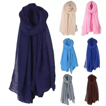 Шарф из хлопка и льна, женский весенне-летний, новый этнический, однотонная шаль, карамельный цвет, плиссированный шарф, шелковый шарф-хиджаб One Size