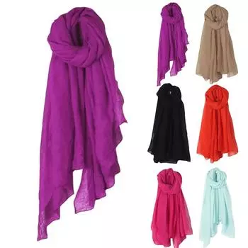 Шарф из хлопка и льна, женский весенне-летний, новый этнический, однотонная шаль, карамельный цвет, плиссированный шарф, шелковый шарф-хиджаб One Size