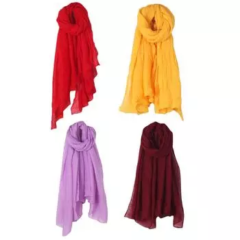 Шарф из хлопка и льна, женский весенне-летний, новый этнический, однотонная шаль, карамельный цвет, плиссированный шарф, шелковый шарф-хиджаб One Size