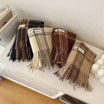 Шарф из искусственного кашемира с буквами и медведем, женский, осенне-зимний, в стиле ретро, в стиле колледжа, утолщенный, теплый Above 175cm бежевый