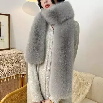 Шарф из искусственного меха лисы Длинный меховой шарф Теплый воротник-шаль Универсальный меховой шарф Осенне-зимний женский шарф 180*15cm белый