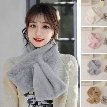 Шарф из искусственной шерсти животных, женский, однотонный, утолщенный, плюшевый, универсальный, зимний шарф, универсальный стиль хаки