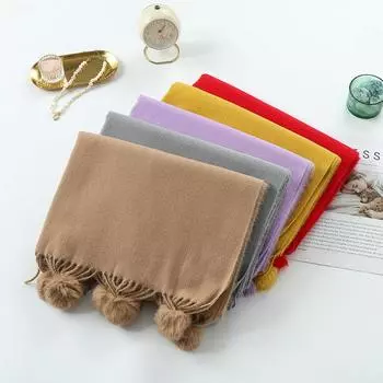 Шарф из кашемировой шерсти для женщин на осень и зиму, высококачественный однотонный шарф-шарф, универсальная шаль, шарф из искусственного кашемира с шерстяным шариком 200*70CM