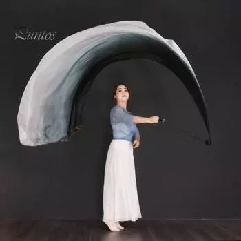 Шарф из марли, женская одежда для выступлений на сцене, градиентный цвет, струящийся длинный шарф, набор для фотосъемки, веер для классического танца красный черный