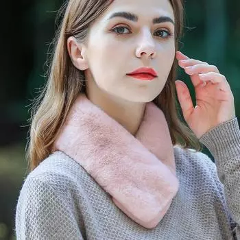 Шарф из меха кролика рекс, женский зимний короткий студенческий новый однотонный шарф из цельного меха, поглощающий пуговицы, корейское издание, теплый шарф из меха кролика