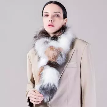 Шарф из меха лисы, очень длинный плетеный меховой воротник, теплый осенью и зимой, удлиненный двухсторонний утолщенный шарф из натуральной шерсти для женщин 95cm*18cm