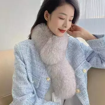 Шарф из меха лисы премиум-класса Зимний с двухсторонним мехом Шарф из меха плюша Воротник из натурального меха Детский стиль Шарф 70cm белый