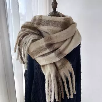 Шарф из мохера для женщин, новый шарф для осени и зимы класса люкс, теплая утолщенная шаль в клетку из искусственного кашемира 230 * 40cm