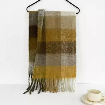 Шарф из мохера в клетку, милый теплый шарф средней длины, зимний шарф-шаль с завязками на шее 230x40cm