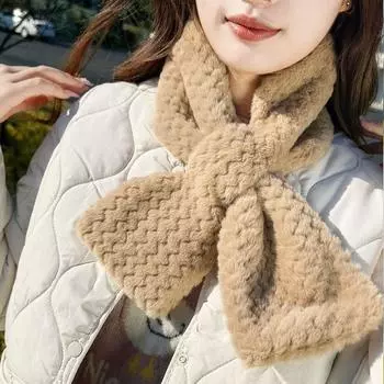 Шарф из мягкого меха с этикеткой на осень и зиму для девочек, плюшевый шарф из искусственного меха кролика выдры, утолщенный крест коричневый