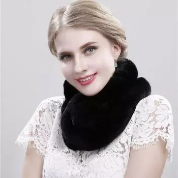 Шарф из натуральной кроличьей шерсти, женский короткий шарф, зимний теплый, утолщенный мех, три трубки, большой меховой шарик, шарф из выдровой кроличьей шерсти чёрный