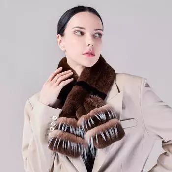 Шарф из натуральной шерсти кролика Рекс, корейская версия, простой длинный плюшевый плетеный плюшевый шарф, теплый и утолщенный, универсальный, для женщин 100cm*12cm