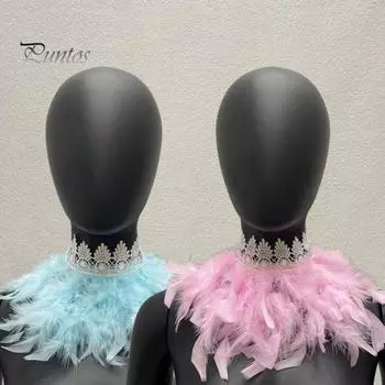 Шарф из павлиньих перьев, готическая накидка ручной работы с регулируемым кружевным поясом, цветной воротник с перьями для лица, аксессуары для танцевальной вечеринки темно-серого