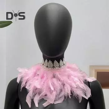 Шарф из павлиньих перьев, готическая накидка ручной работы с регулируемым кружевным поясом, цветной воротник с перьями для лица, аксессуары для танцевальной вечеринки красный