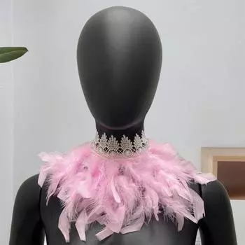 Шарф из павлиньих перьев, готическая накидка ручной работы с регулируемым кружевным поясом, цветной воротник с перьями для лица, аксессуары для танцевальной вечеринки светло-синий