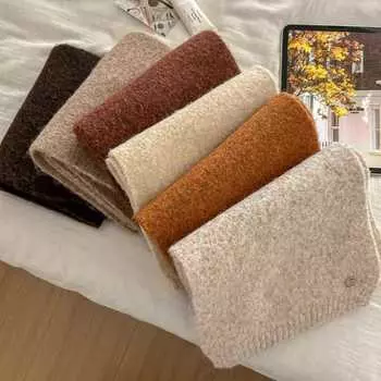 Шарф из шерстяной смеси с ракушками, украшенный зимней фактурой, для женщин, для пар, маленький шарф для мужчин небесно-голубой