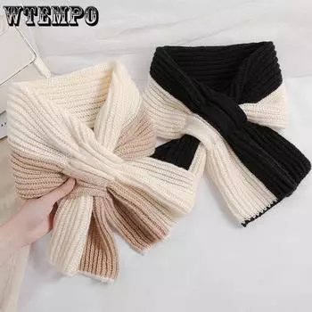 Шарф короткий женский осенне-зимний шарф с крестообразным плетением корейского производства, универсальный, теплый, для защиты шеи, цветной one size