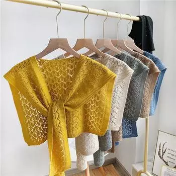 Шарф, маленькая шаль, женская верхняя одежда, летняя, для комнаты с кондиционером, подплечники, жилет, универсальный трикотажный воротник-подделка серый