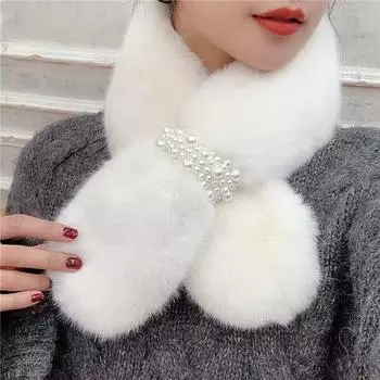 Шарф Мао Мао осень и зима милый корейский вариант жемчужно-белый универсальный теплый шарф для девочек плюшевый однотонный шарф