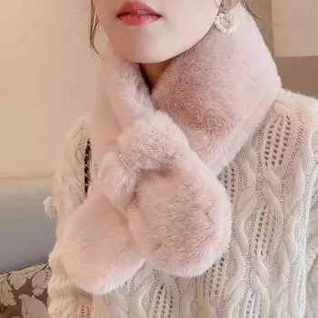 Шарф Mao Mao, женский зимний шарф в корейском стиле с крестообразным узором, универсальный шарф из шерсти кролика Рекс, теплый воротник из жемчужной шерсти, шарф для защиты шеи