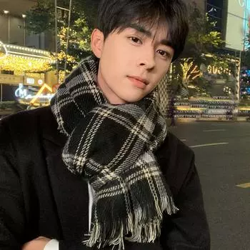 Шарф мужской зимний 2024 новый универсальный корейский клетчатый шарф для женщин в подарок своему парню, парный шарф для тепла 190*45cm