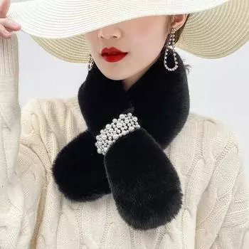 Шарф Pearl Cross Plush, женский меховой шарф, осенне-зимний меховой воротник, утолщенный, теплый, универсальный, из меха кролика Рекс