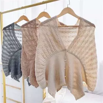 Шарф Поддельный воротник Внешний шарф Шаль Жемчужная пряжка Вязаная шерсть Маленькое плечо 135-175CM серый