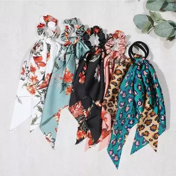 Шарф Простой цветочный принт в богемном стиле Эластичная повязка для волос Держатель для хвоста Лента-обруч Резинки для волос Purple