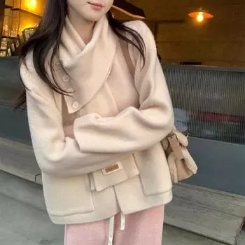 Шарф Съемный параграф Вязаный кардиган Женский Осенне-зимний дизайн Sense of Pure Desire Ветер свитер Пальто Удобный Универсальный и модный One size красный