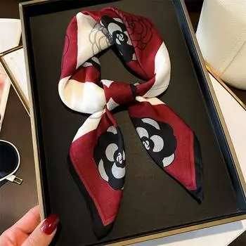 Шарф с изображением камелии и шахматной доски 65 65 см, тонкий, универсальный, шейный платок, бархатный шарф на ощупь из хлопка и льна для женщин 65x65cm (1-3cm error)